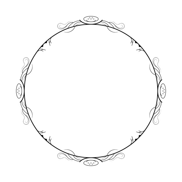 Abstract Black Simple Line Round Circle With Leaf Leaves Frame Flowers Doodle Outline Element Vector