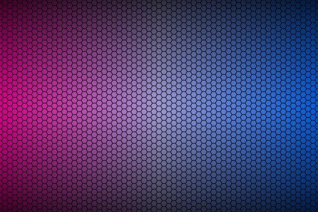 Abstract blue and purple neon geometric hexagonal mesh material background Perforated metallic technology wallpaper Vector abstract widescreen background