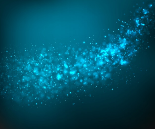Abstract blue blurred background. Light effects with glow particles