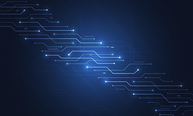 Abstract blue glowing line technology circuit board background design Communication dot and line