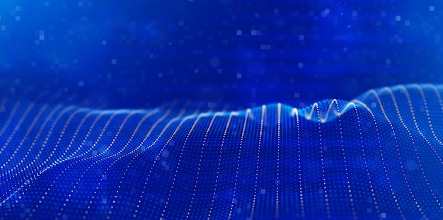 abstract blue particle background. flow wave with dot landscape. digital data structure. future mesh or sound grid. pattern point visualization. technology vector illustration.