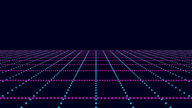 abstract blue perspective grid digital background in retro style cyber landscape on black background vector illustration