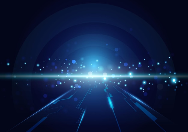 Abstract blue speed neon light effect on black background vector illustration