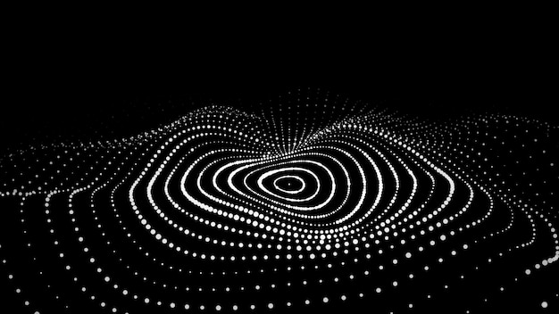 Abstract circle wave with moving dots Flow of particles Dark cyber technology illustration Vector illustration