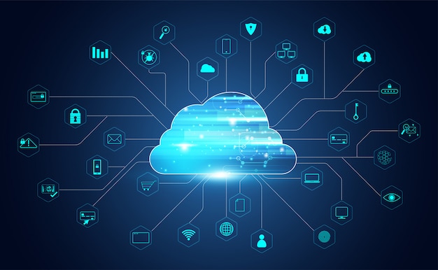 Abstract cloud technology with big data and icons Connection