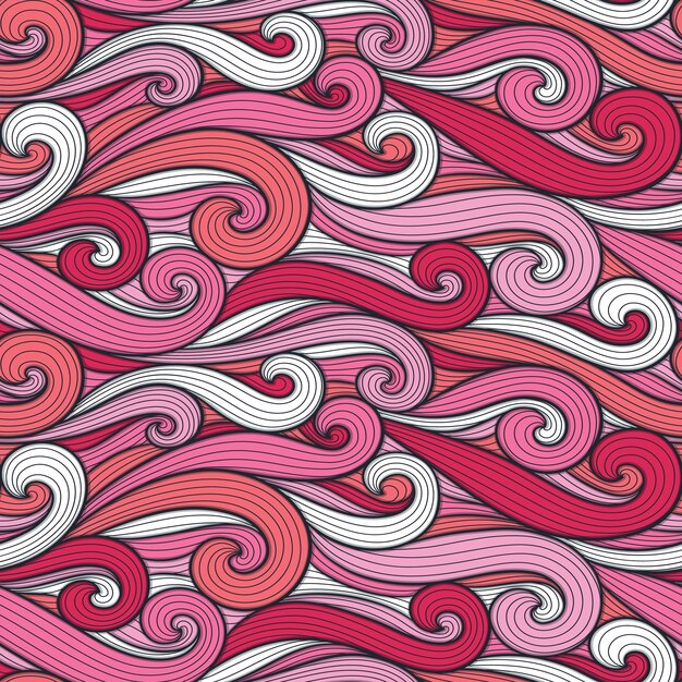 Abstract colorful curly lines seamless patterns set Waves and curls vector illustration