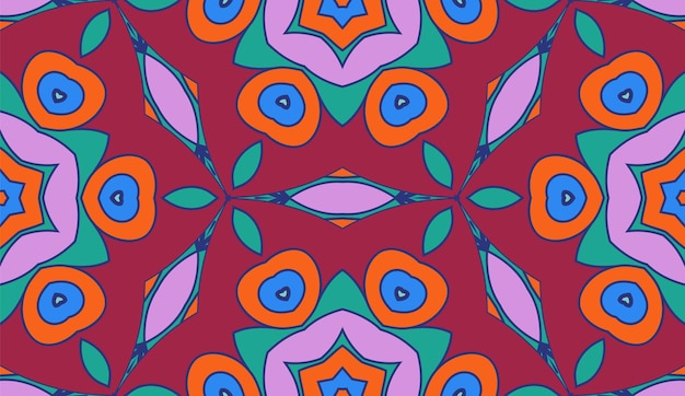 Abstract colorful doodle flower seamless pattern. Floral background. Mosaic, tile