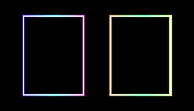 abstract colorful gradient shape set of two square frames with neon style isolated on black
