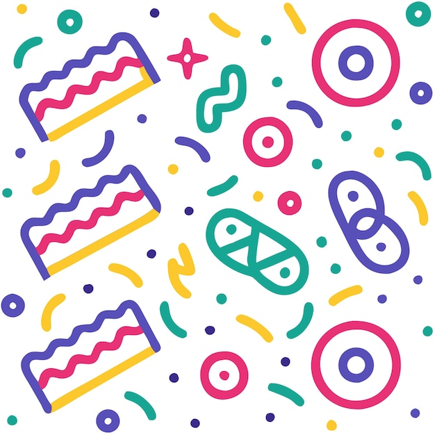 Abstract colorful pattern with wavy lines circles and dots