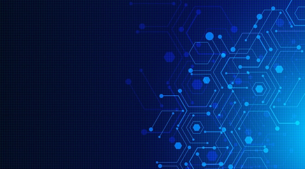 Abstract computer technology background with circuit board and hexagon techVector illustration