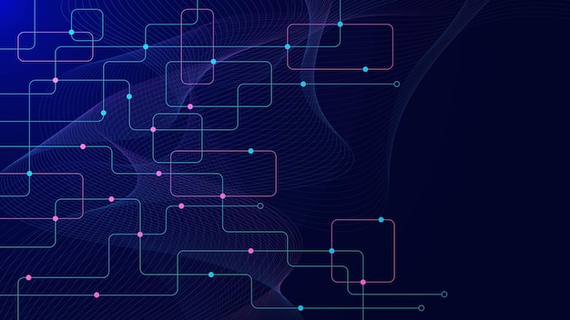 Abstract connecting lines and dots with wave flow Network connection social networking concept