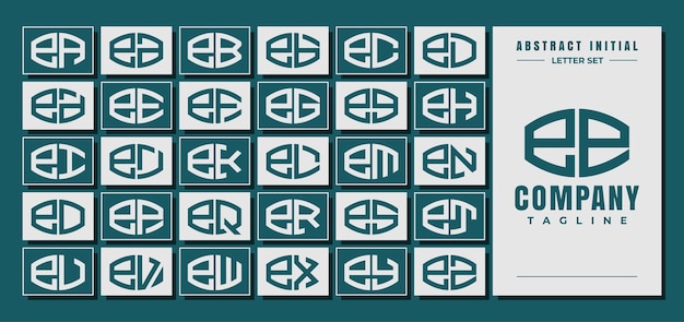 Abstract curve shape lowercase letter E EE logo design bundle