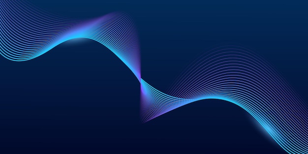 Abstract dark blue background with dynamic wave lines Futuristic technology concept
