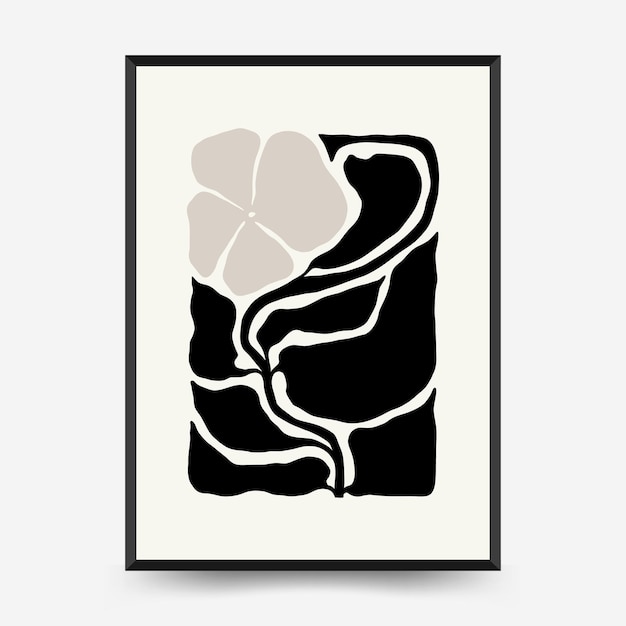 Abstract dark floral posters template Modern trendy Matisse minimal style Black and white colors