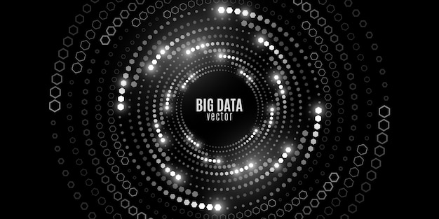 Abstract digital swirling circles of glowing hexagons Big Data visualization into cyberspace Spiral honeycombs with light effect Futuristic background Vector