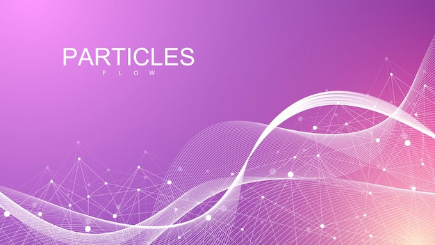 Abstract dynamic motion lines and dots background with colorful particles.