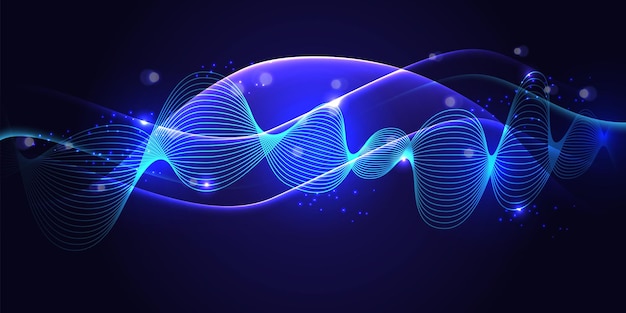 Abstract dynamic waves blue technology background with flowing lines