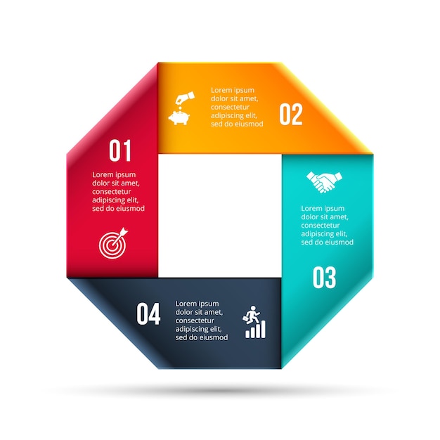 Abstract element is divided into 4 parts. Vector cycle infographic diagram.