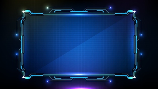 abstract futuristic background of blue glowing sci fi technology hud ui frame.
