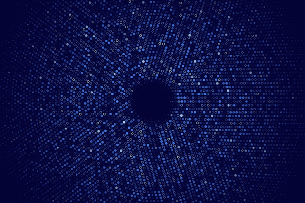 Abstract futuristic circular digital background made of noise from round pixelated particles Data visualization in the form of a sound wave in virtual space Vector illustration