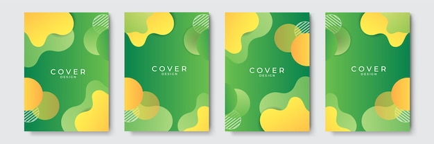 abstract geometric colorful green background. set of abstract organic curved wave shape on dark colors background for brochure, flyer, poster, leaflet, annual report, book cover.