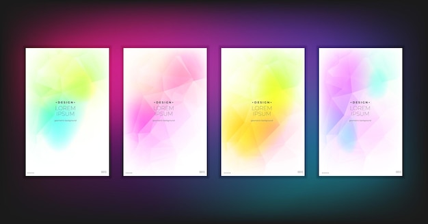 Abstract geometric composition forms modern background with decorative triangles and patterns backdrop vector illustration set