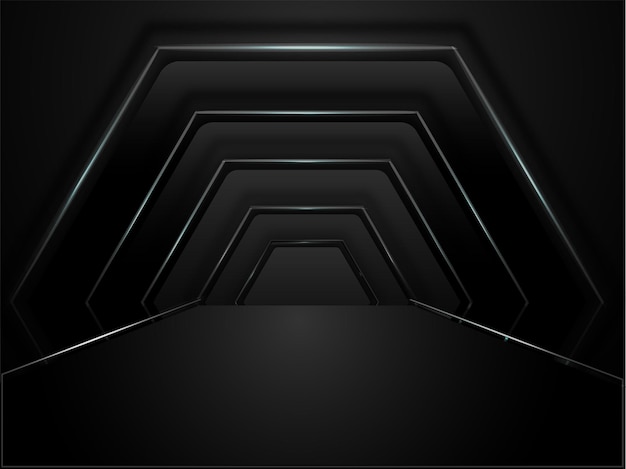 abstract geometric hexagon tunnel background in black color.