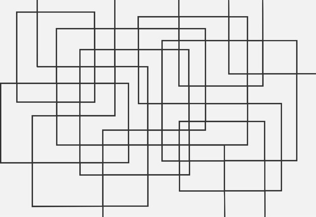 Abstract geometric pattern of overlapping black squares and lines creating a complex modern and minimalist visual design