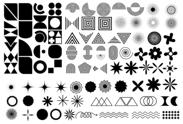 Abstract geometric shapes and grids seamless freeform stars flowers spirals