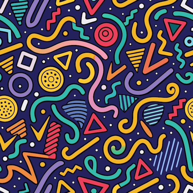 Abstract Geometric Shapes Seamless Pattern Retro 80s 90s Style