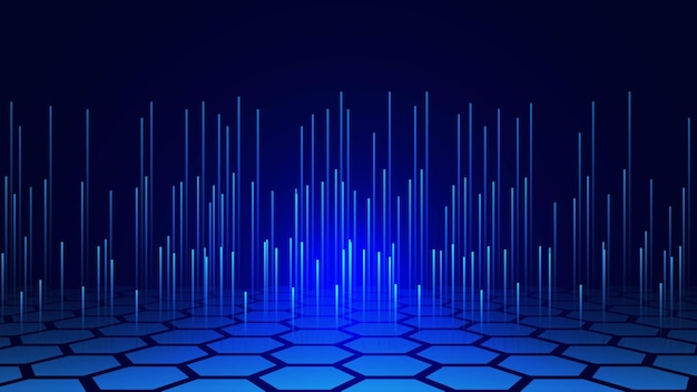 Abstract glowing line with perspective hexagons for high speed internet connection and digital data