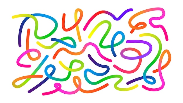 Abstract gradient lines set Wavy color shape random lines pattern Rainbow color waves