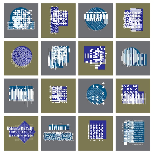 Abstract graphic arts set, vector geometric illustrations collection.