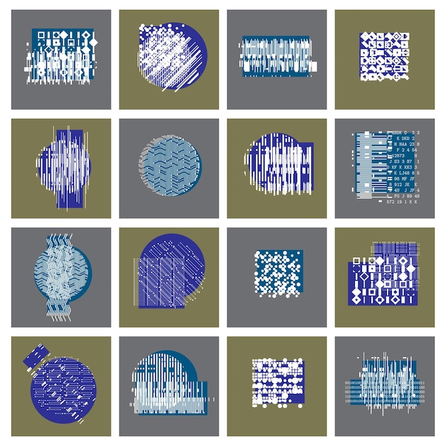 Abstract graphic arts set, vector geometric illustrations collection.