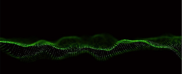 abstract green particle background flow wave with dot landscape digital data structure