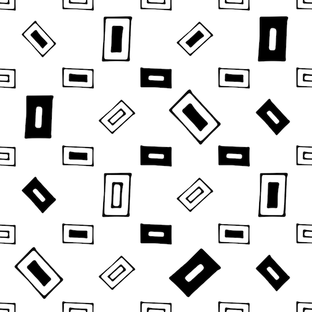 Abstract hand drawn vector seamless pattern Rectangle texture Black and white wallpaper in grunge style