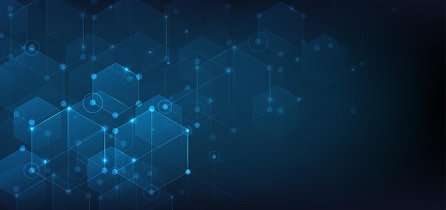 Abstract hexagon and square technology and business communications on dark blue background