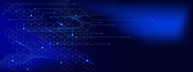 Abstract hexagon pattern with wave flow and circuit lines Digital blockchain technology concept
