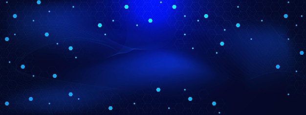 Abstract hexagons pattern with glowing dots and wave flow Big data visualization Modern futuristic