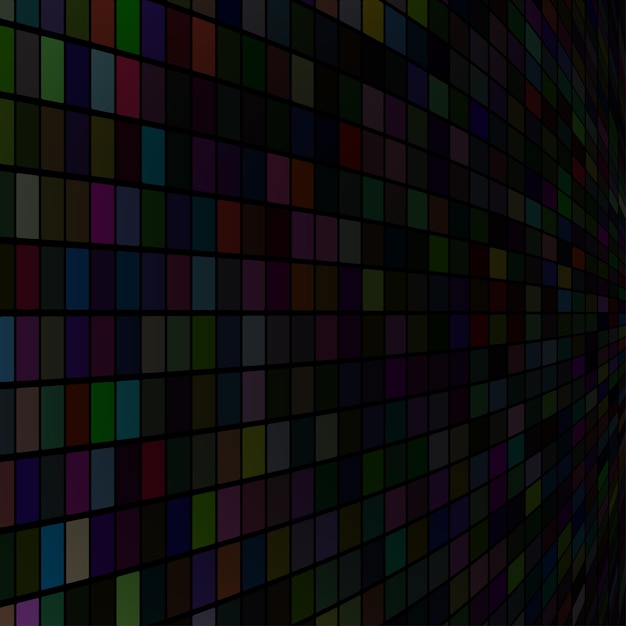 abstract illustration of small multicolored squares or pixels on black background