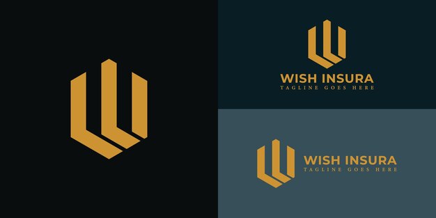 abstract initial letter wi or iw logo in gold color isolated in multiple deep blue backgrounds