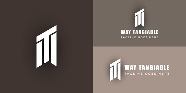 Abstract initial letter WT or TW logo in white color isolated in brown background