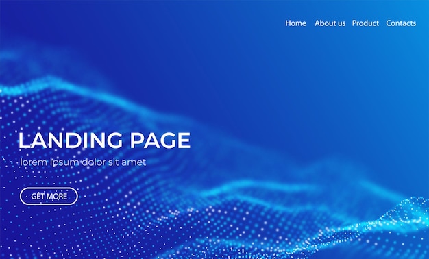 Abstract landing page background with blue particles Flow wave with dot landscape Digital data structure Future mesh or sound grid Pattern point visualization Technology vector illustration