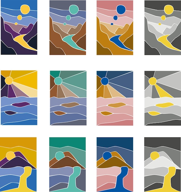 Abstract landscape colorful background Stained glass effect art poster