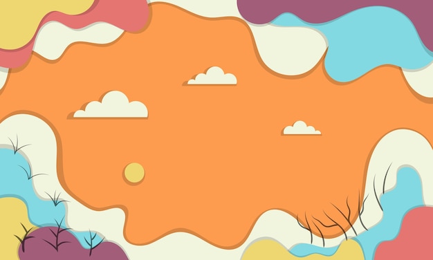 Abstract Landscape with Wavy Shapes Clouds and Sun