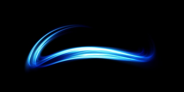 Abstract light lines of movement and speed in blue Light everyday glowing effect semicircular wave light trail curve swirl car headlights incandescent optical fiber png