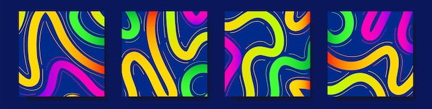 abstract line color banner neon style set