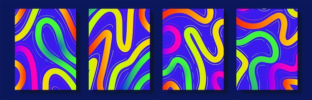 abstract line color neon style banner set on dark background for your design banner social