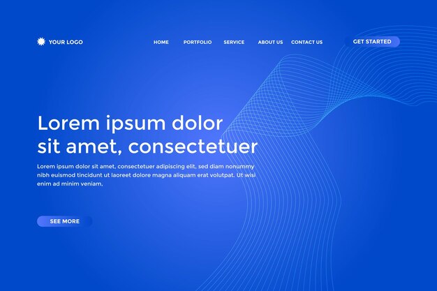 abstract line wave blue gradient landing page