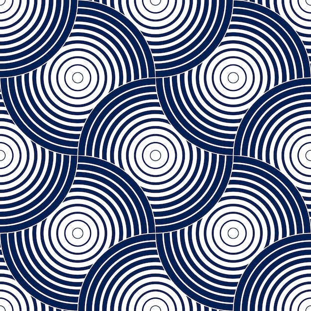 Abstract lines geometric seamless pattern, vector repeat endless fabric background. Overlapping circles funky theme. Single color, black and white. Usable for fabric, wallpaper, wrapping, web and prin